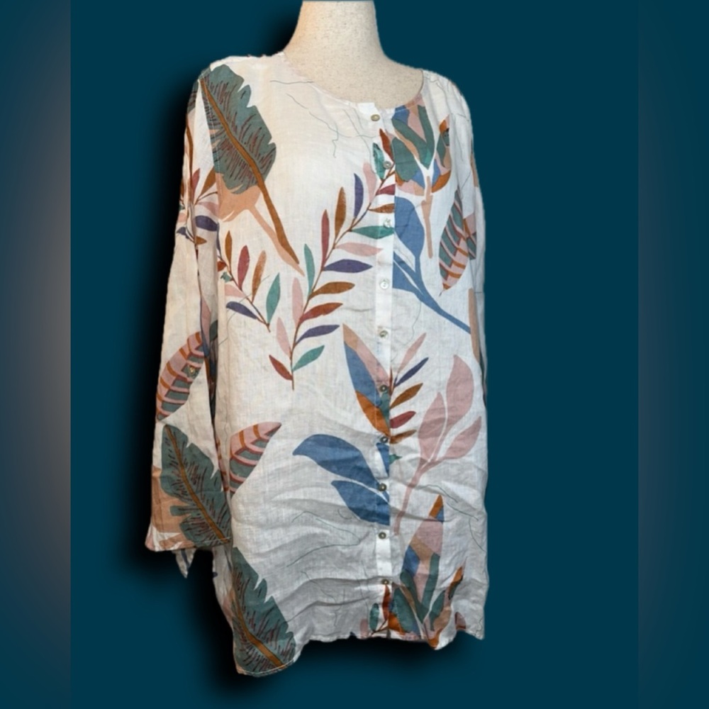 Cynthia Rowley Multicolor Leaf Print Linen Top